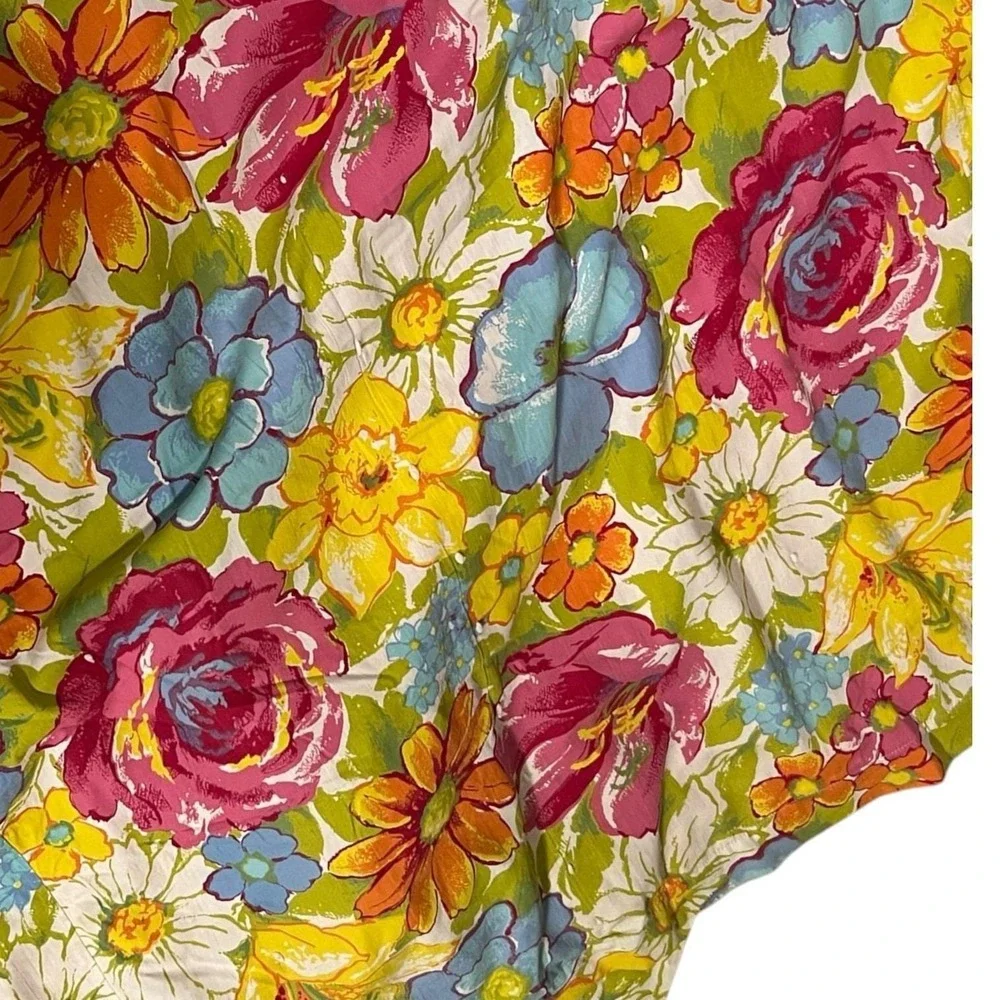 Handmade Reversible Patchwork Quilt Floral‎ Cottagecore Full Queen Topper 80x84